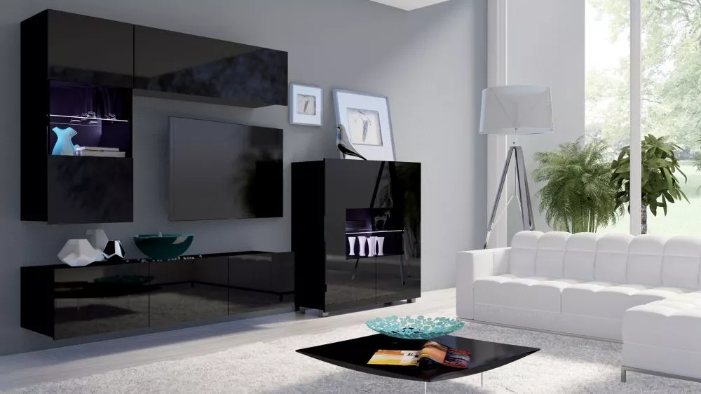 Sekcija Calabrini 3 ar LED · Melns · 250 × 43 cm