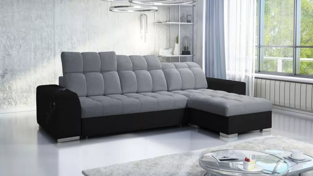 Dīvāns Pagano 1 Premium Standard · Tumši pelēks + melns · 179 × 291 × 83 cm