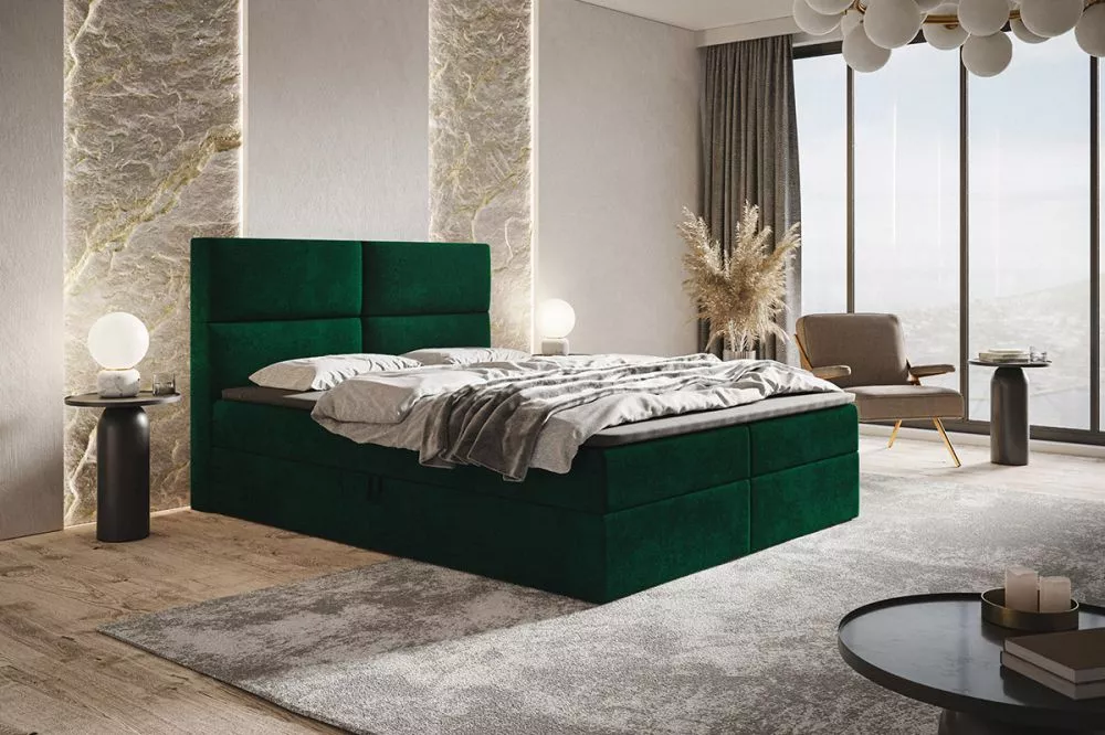 Gulta Box 3 Boxspring standard Guļamvietas platums: 120 cm, Guļamvietas garums: 200 cm, · Zaļš · 120 × 214 × 112 cm