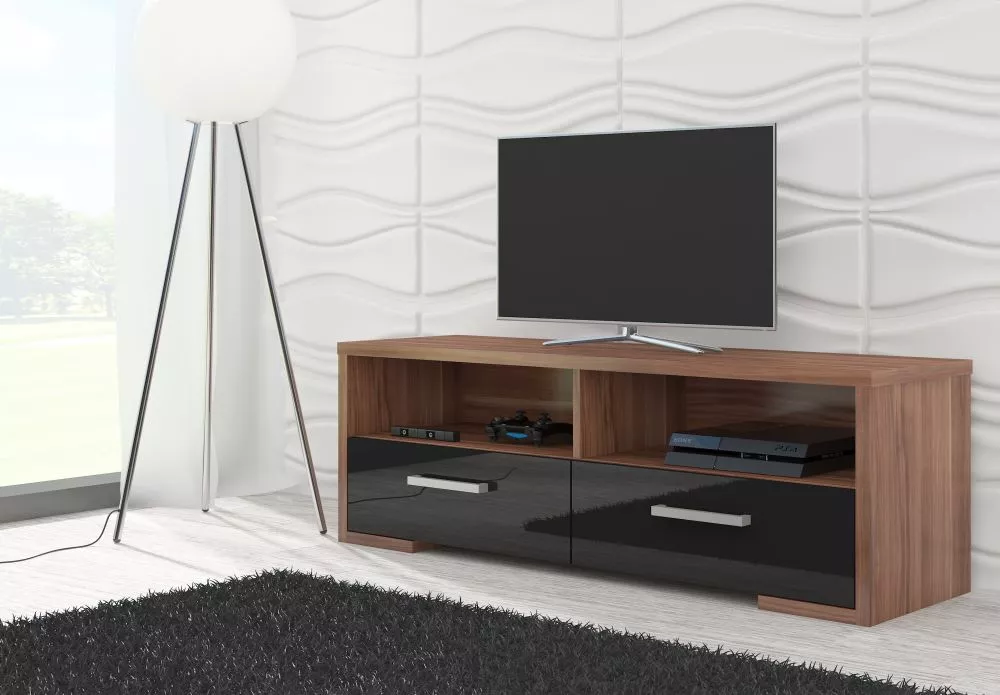 TV tumba Roma Meblo · Plūmju + melns spīdīgs · 120 × 37 × 41.3 cm