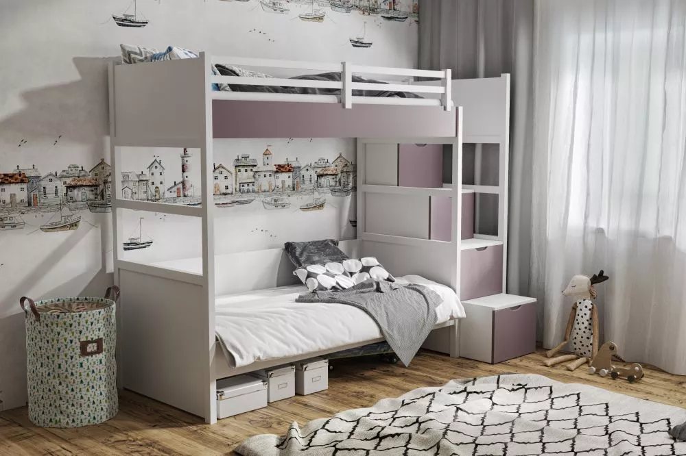 Bērnu gulta Enzo 90x200 ar stelāžām Kāpņu puse: Pa labi, Guļamvietas platums: 90 cm, Guļamvietas garums: 200 cm, · 125 ×
