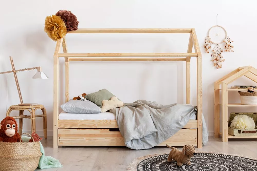 Bērnu gulta Mila M Premium ar stelāžu Guļamvietas platums: 90 cm, Guļamvietas garums: 200 cm, · Priede · 96 × 209 × 153 
