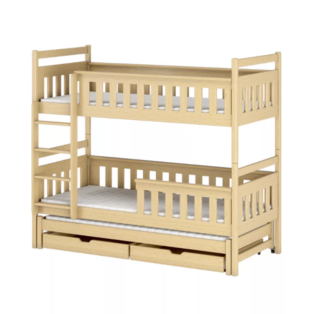 Bērnu gulta Kors ar stelāžām Guļamvietas platums: 90 cm, Guļamvietas garums: 200 cm, · Priede · 97 × 208 × 164 cm