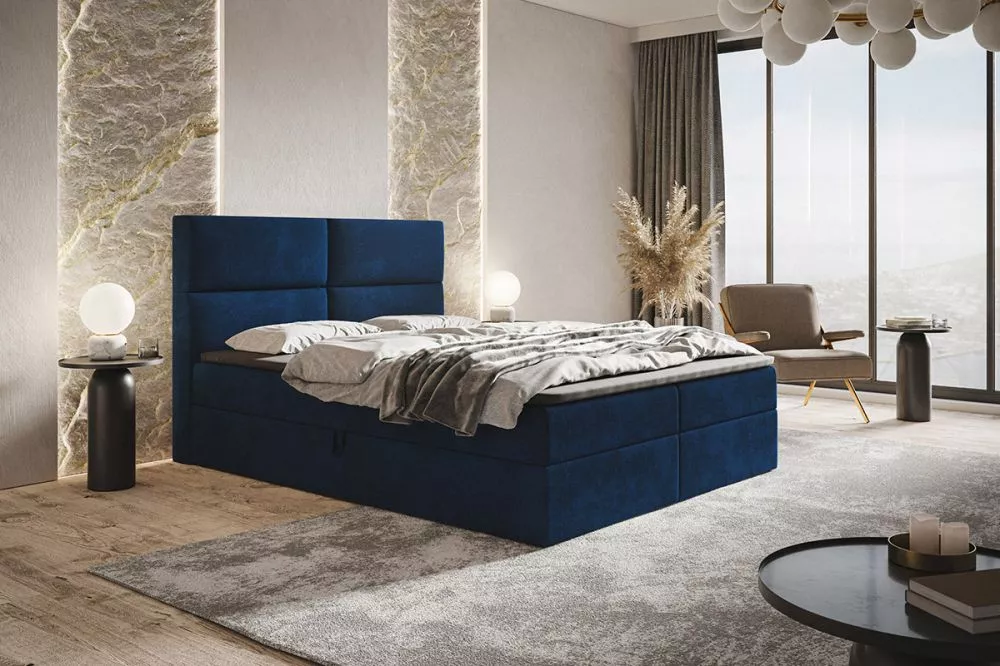 Gulta Box 3 Boxspring standard Guļamvietas platums: 140 cm, Guļamvietas garums: 200 cm, · Zils · 140 × 214 × 112 cm