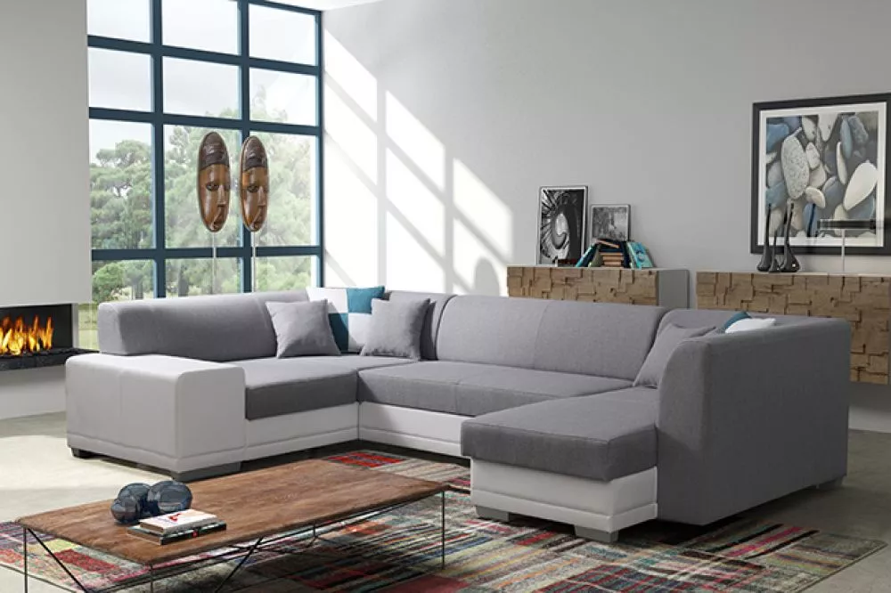 Dīvāns Vera Bis Standard · Pelēks + balts · 194 × 314 × 73 cm