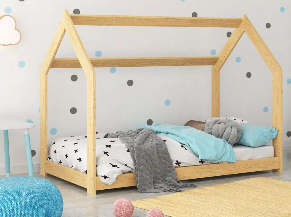 Bērnu gulta Domek D2 ar stelāžu Guļamvietas platums: 80 cm, Guļamvietas garums: 160 cm, · Priede · 87 × 164 × 124 cm