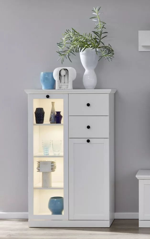 Sekcija Baxter 05 ar LED · Balts · 81 × 41 × 129 cm