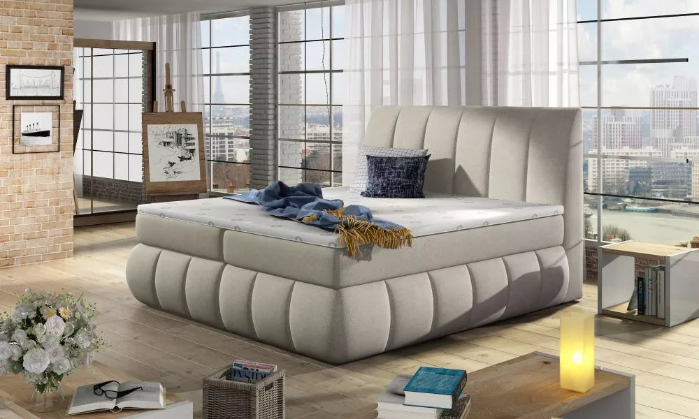 Gulta Vincenzo Boxspring Lux standard Guļamvietas platums: 160 cm, Guļamvietas garums: 200 cm, · Krēma · 180 × 224 × 126