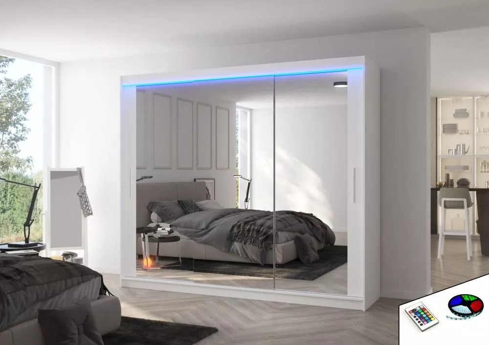Skapis Chester Classic ar LED · Balts · 250 × 58 × 215 cm