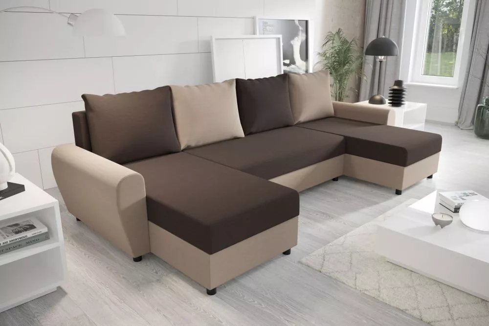 Dīvāns Fiona U standard · Tumši brūns + brūns · 144 × 305 × 68 cm