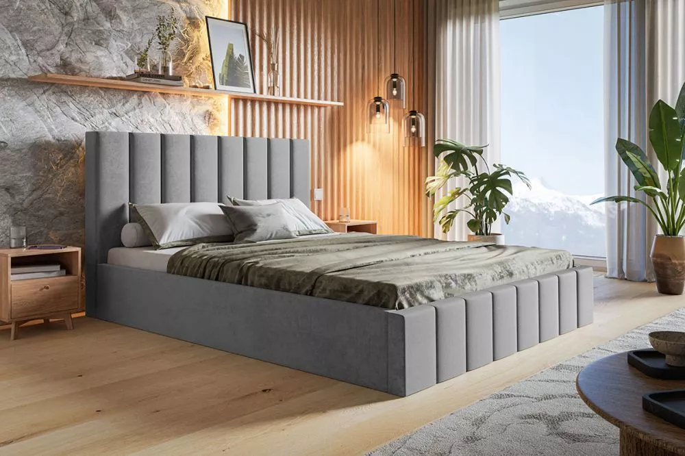 Gulta Slim 10 standard ar stelāžu Guļamvietas platums: 140 cm, Guļamvietas garums: 200 cm, stelāžas tips: koka, · Pelēks