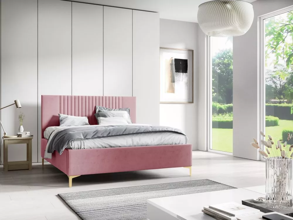 Gulta PK32 ar stelāžu Guļamvietas platums: 120 cm, Guļamvietas garums: 200 cm, stelāžas tips: metāla, · Rozā · 128 × 222