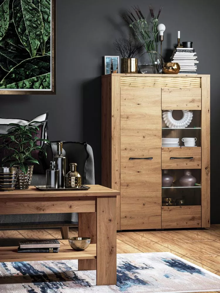 Grāmatu skapis Artis 05 ar LED · Ozols artisan · 92 × 40 × 140 cm