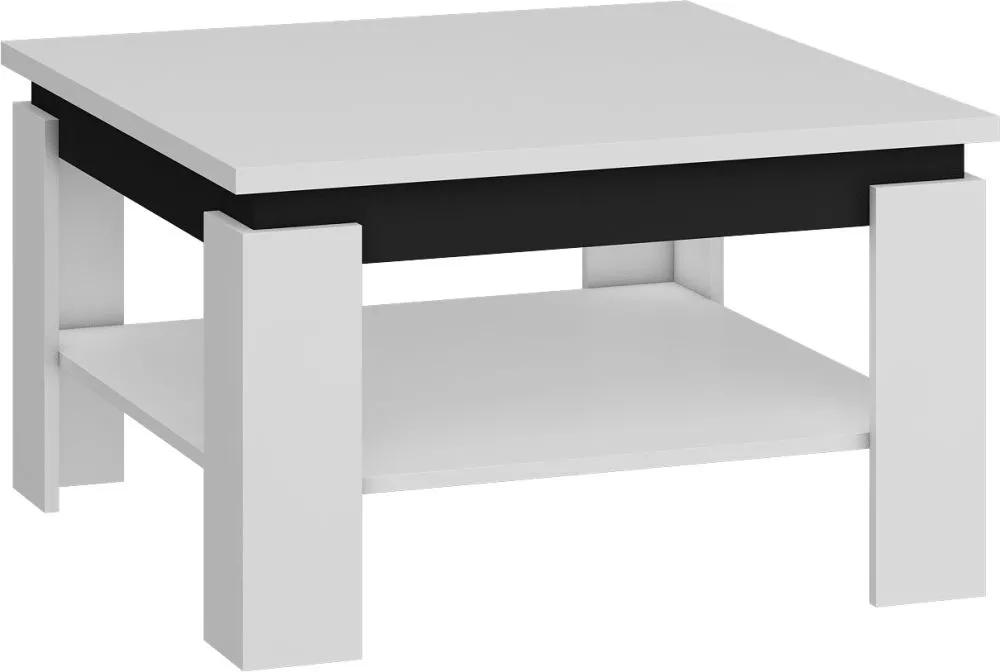 Žurnālgalds Alfa Meblo · Balts + melns spīdums · 80 × 80 × 80 × 48 cm
