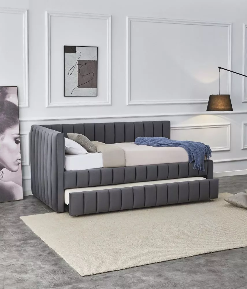Gulta Derby 90x200 ar stelāžu Guļamvietas platums: 90 cm, Guļamvietas garums: 200 cm, · Pelēks · 105 × 229 × 95 cm