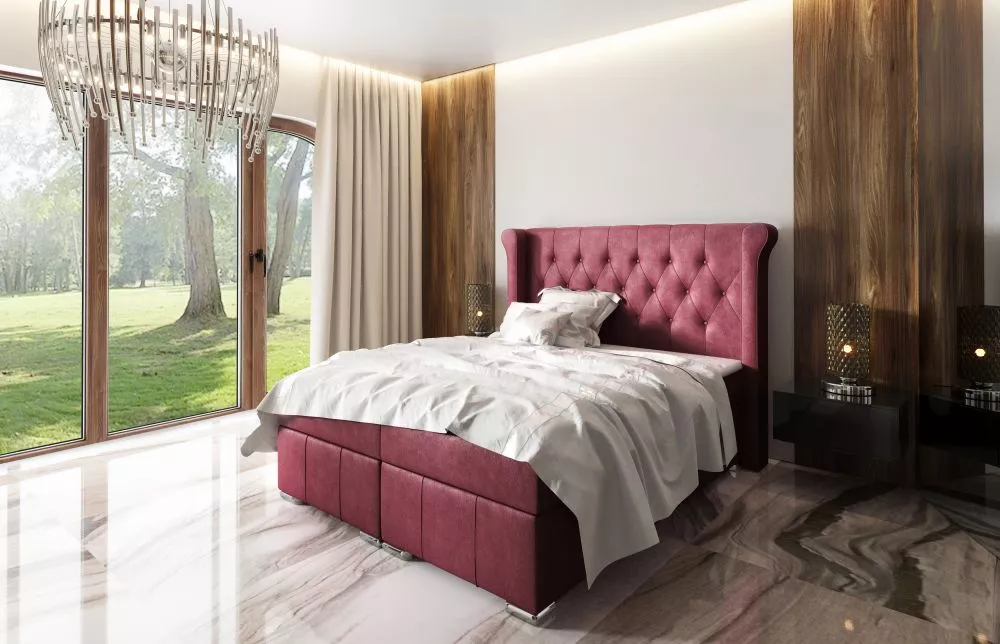 Gulta Massimo Boxspring Premium Standard Guļamvietas platums: 140 cm, Guļamvietas garums: 200 cm, · Tumši sarkans · 180 