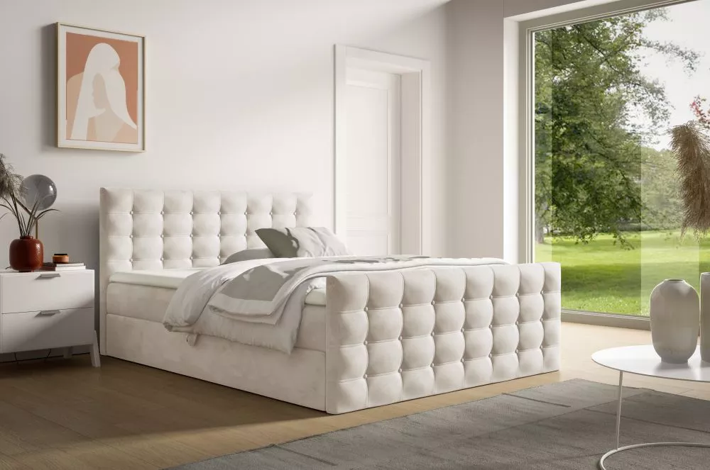 Gulta Calvani Boxspring Standard Guļamvietas platums: 160 cm, Guļamvietas garums: 200 cm, · Bēšs · 164 × 214 × 103 cm