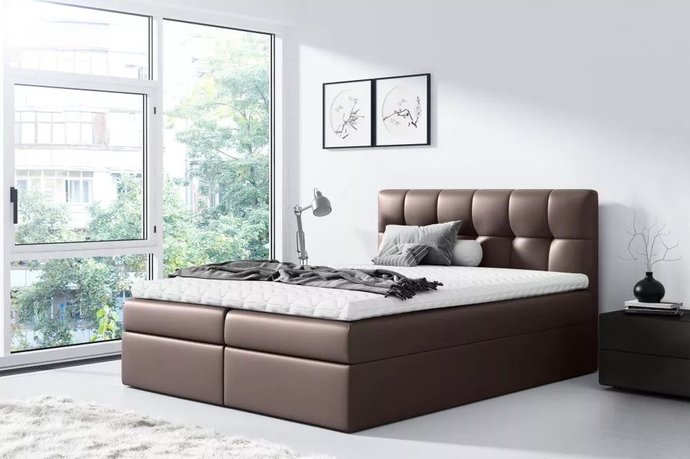 Gulta Rico 1 Boxspring Standard Guļamvietas platums: 200 cm, Guļamvietas garums: 200 cm, · Tumši brūns · 204 × 208 × 103