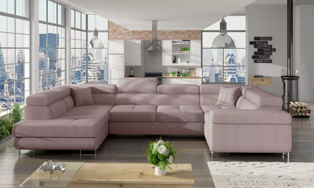 Dīvāns Letto Lux standard · Gaiši rozā · 202 × 340 × 90 cm