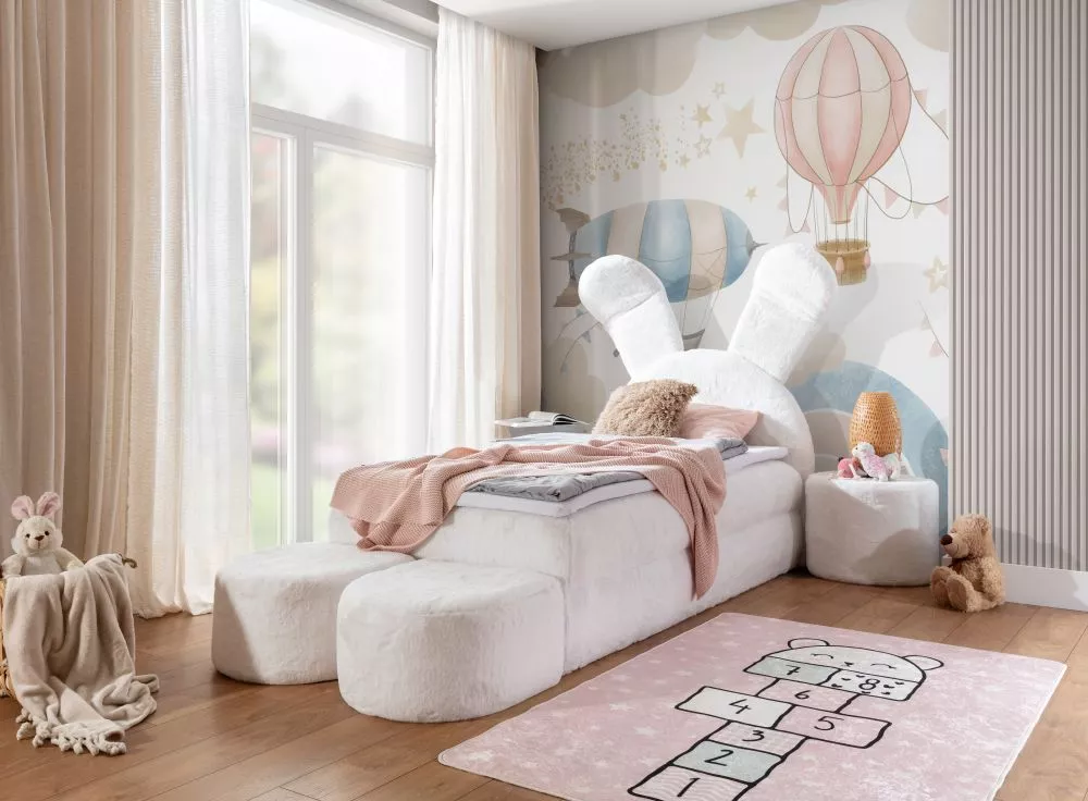 Gulta Bunny Boxspring Standard Guļamvietas platums: 100 cm, Guļamvietas garums: 200 cm, · Balts · 140 × 216 × 156 cm