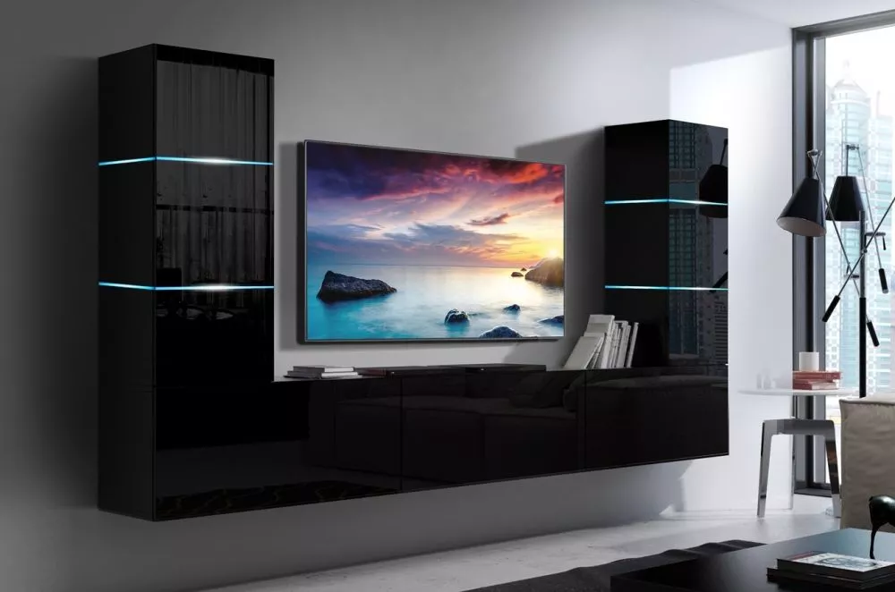 Sekcija Concept 57 ar LED · Melns · 273 × 35 × 147 cm