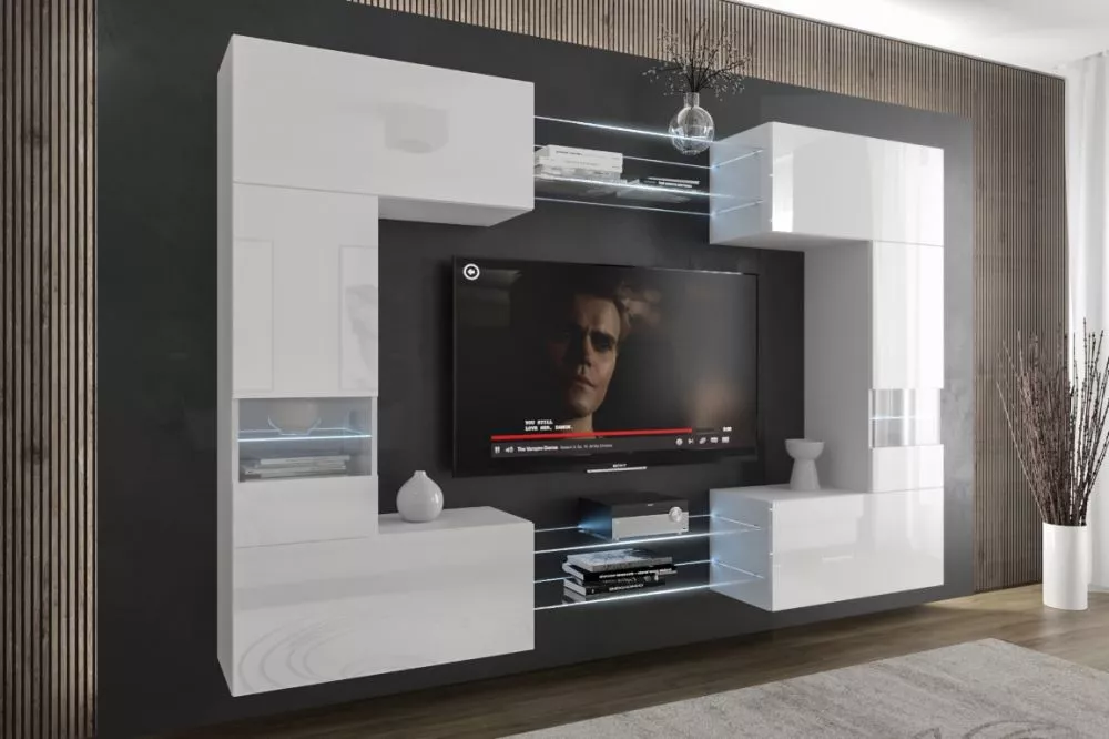 Sekcija Concept 29N gloss ar LED · Balts · 270,3 × 35 × 165 cm