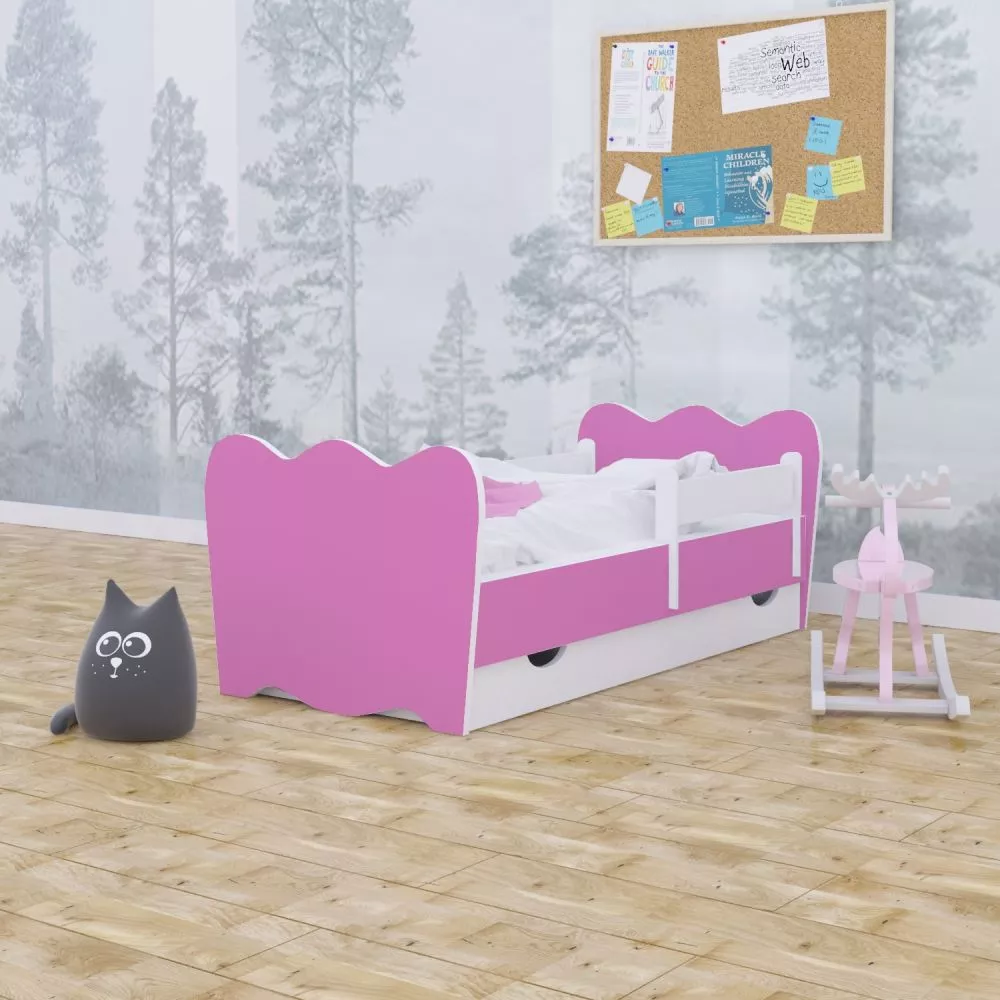 Bērnu gulta Classic L02 140x70 ar stelāžu Guļamvietas platums: 70 cm, Guļamvietas garums: 140 cm, · Rozā · 82 × 144 × 57