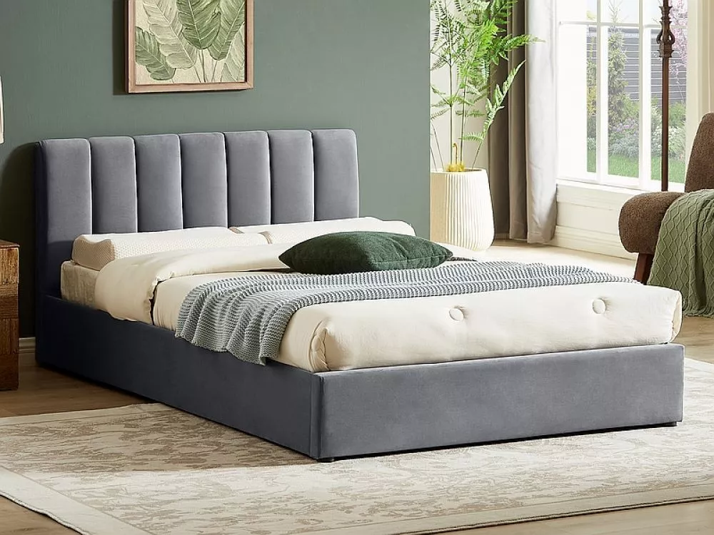 Gulta Montreal Velvet ar stelāžu Guļamvietas platums: 120 cm, Guļamvietas garums: 200 cm, · Pelēks · 127 × 215 × 79 cm