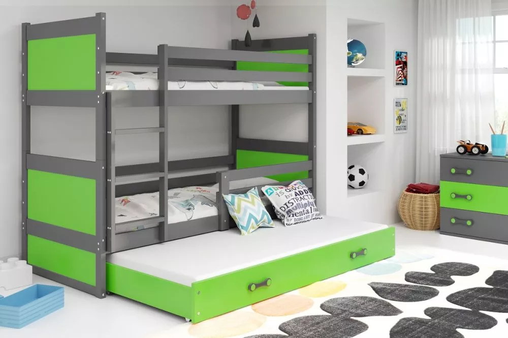 Bērnu gulta Rico Triple Graphite ar stelāžu Guļamvietas platums: 90 cm, Guļamvietas garums: 200 cm, · 97 × 205 × 154 cm