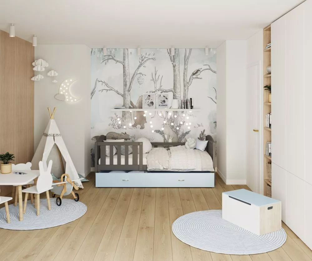 Bērnu gulta Kubus P MDF 90x200 ar stelāžu Guļamvietas platums: 90 cm, Guļamvietas garums: 200 cm, · 96 × 208 × 74 cm