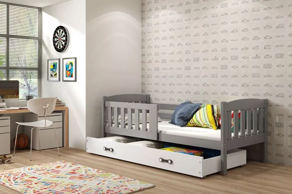 Bērnu gulta Kubus Single Graphite ar stelāžu Guļamvietas platums: 80 cm, Guļamvietas garums: 160 cm, · 87 × 166 × 70 cm