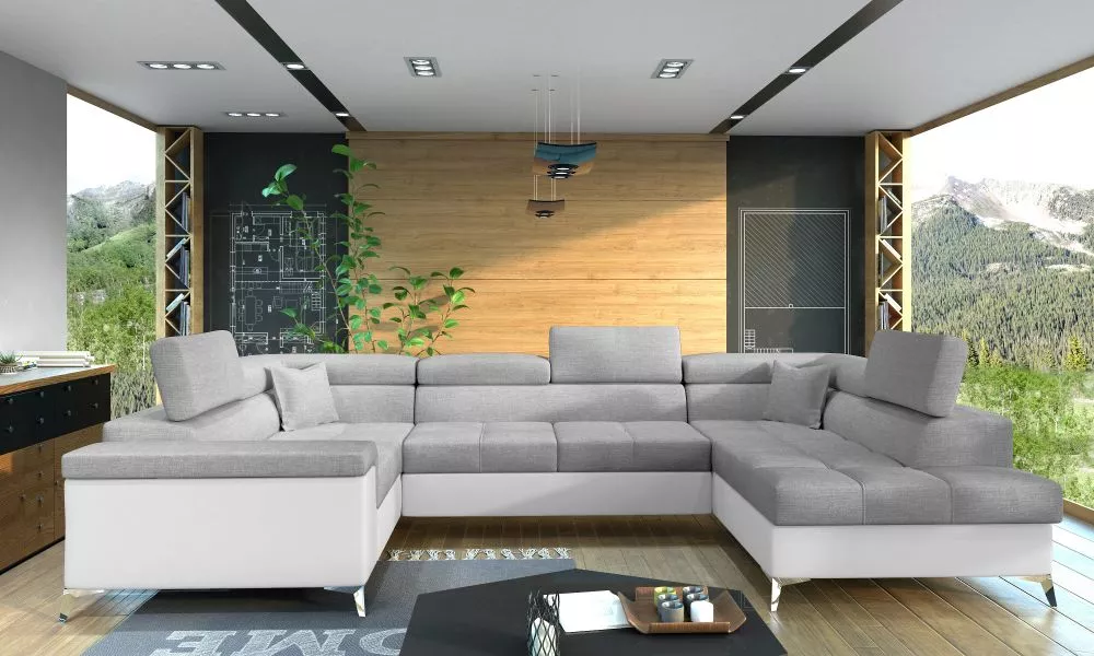 Dīvāns Thiago Lux Standard · Gaiši pelēks + balts · 202 × 338 × 90 cm