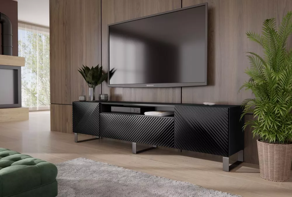 TV tumba Cleo Premium · Melns · 200 × 41 × 53 cm