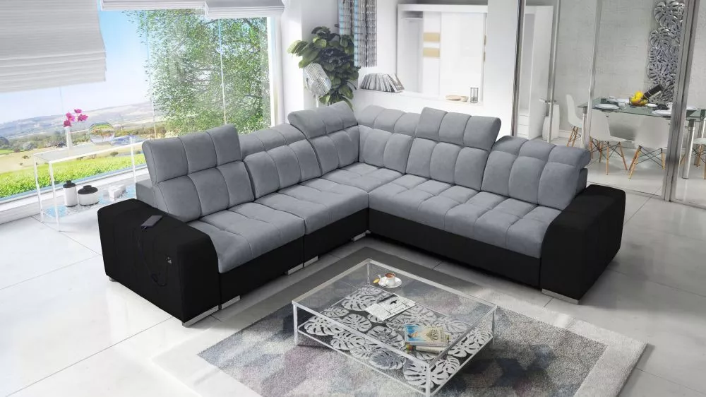 Dīvāns Pagano 3 Premium Standard · Tumši pelēks + melns · 285 × 285 × 83 cm