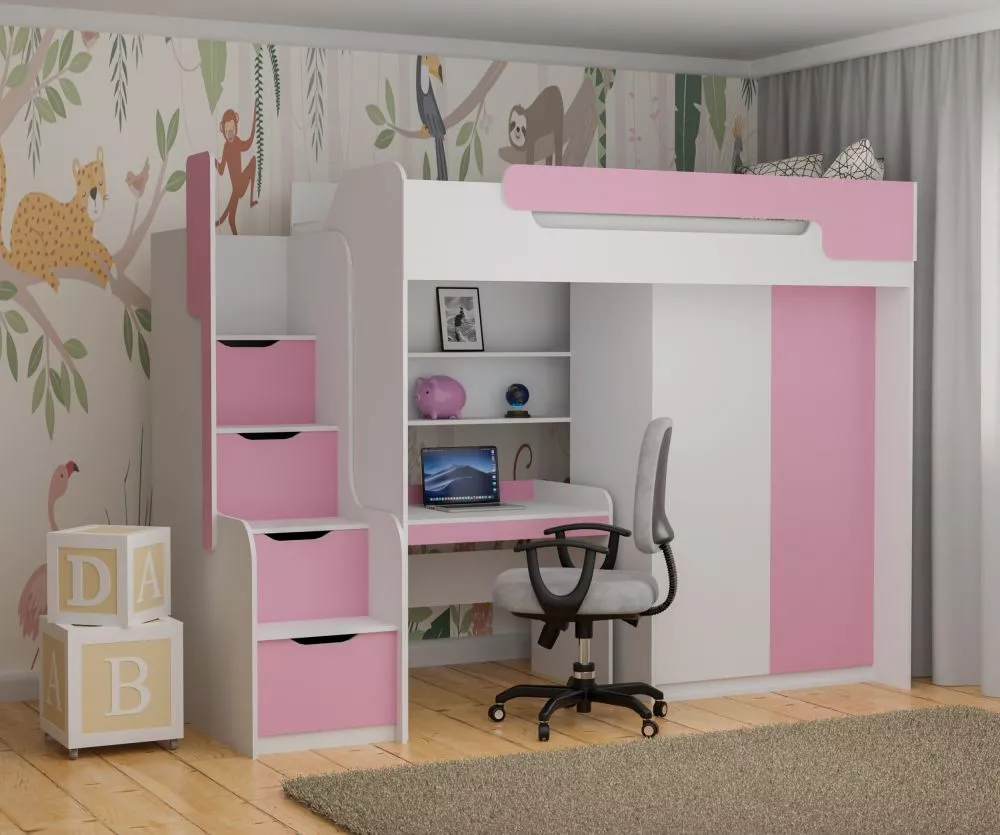 Bērnu gulta Dorian 3 90x200 ar stelāžu Guļamvietas platums: 90 cm, Guļamvietas garums: 200 cm, · 104 × 260 × 187 cm
