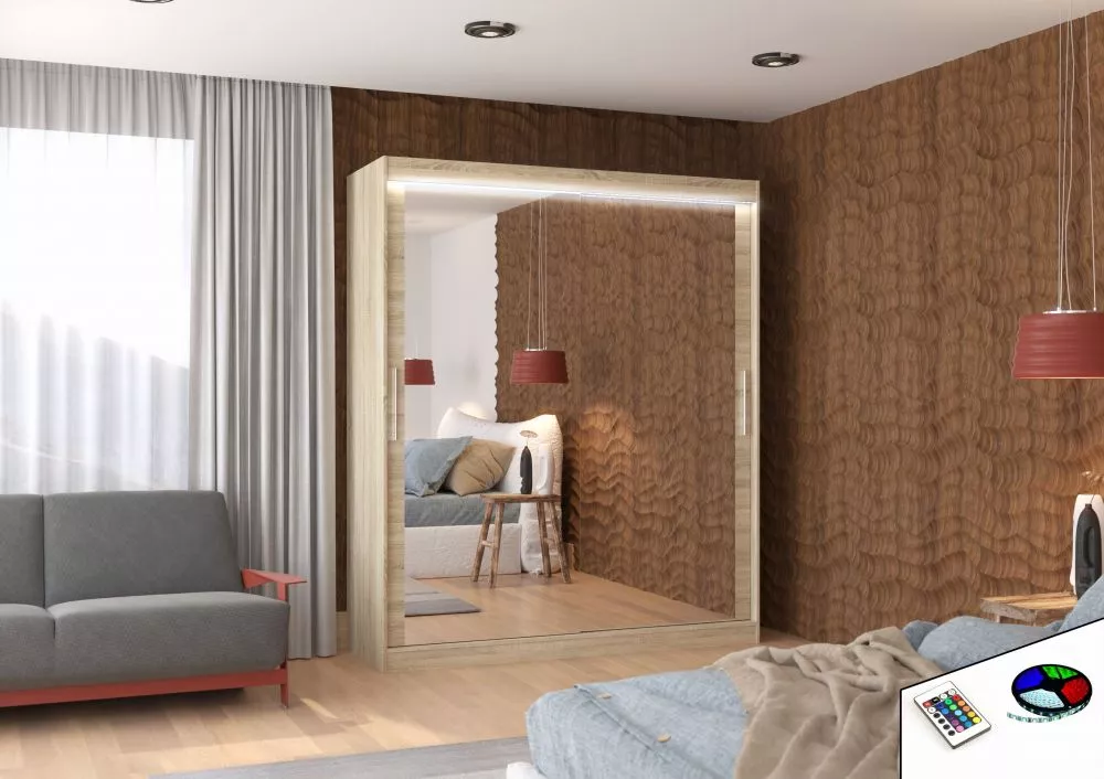Skapis Ettore ar LED · Sonoma · 180 × 58 × 215 cm