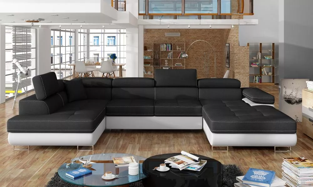 Dīvāns Rodrigo standard · Melns + balts · 202 × 345 × 90 cm