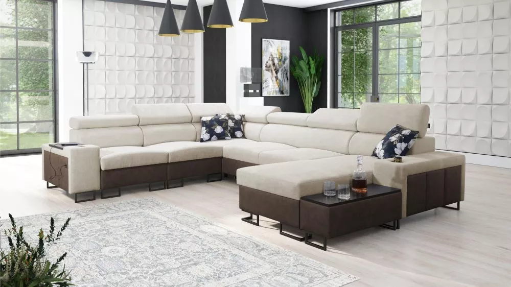 Dīvāns Melody 8 Premium Standard · Krēma + tumši brūns · 280 × 358 × 84 cm