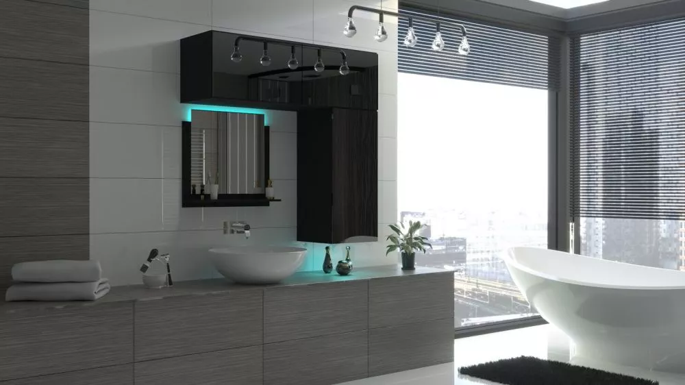 Vannas istabas komplekts Alius 42 ar LED · Melns · 120 × 120 × 35 cm
