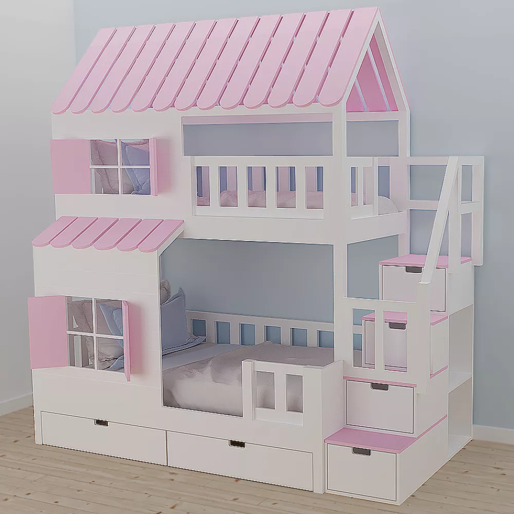 Bērnu gulta 107P ar stelāžām Kāpņu puse: Pa labi, Guļamvietas platums: 90 cm, Guļamvietas garums: 200 cm, · 127 × 252 × 