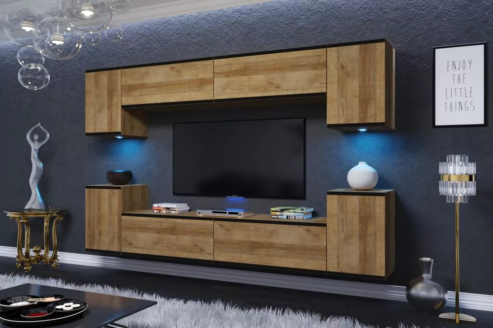 Sekcija Kora ar LED · Zelts ozols · 240 × 35 × 170 cm