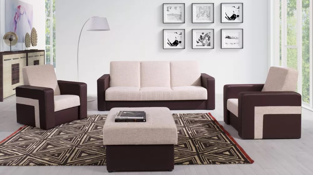 Komplekts Kolder 3S+1S+1S+P Standard · Gaiši bēšs + brūns · 88 × 222 × 89 cm