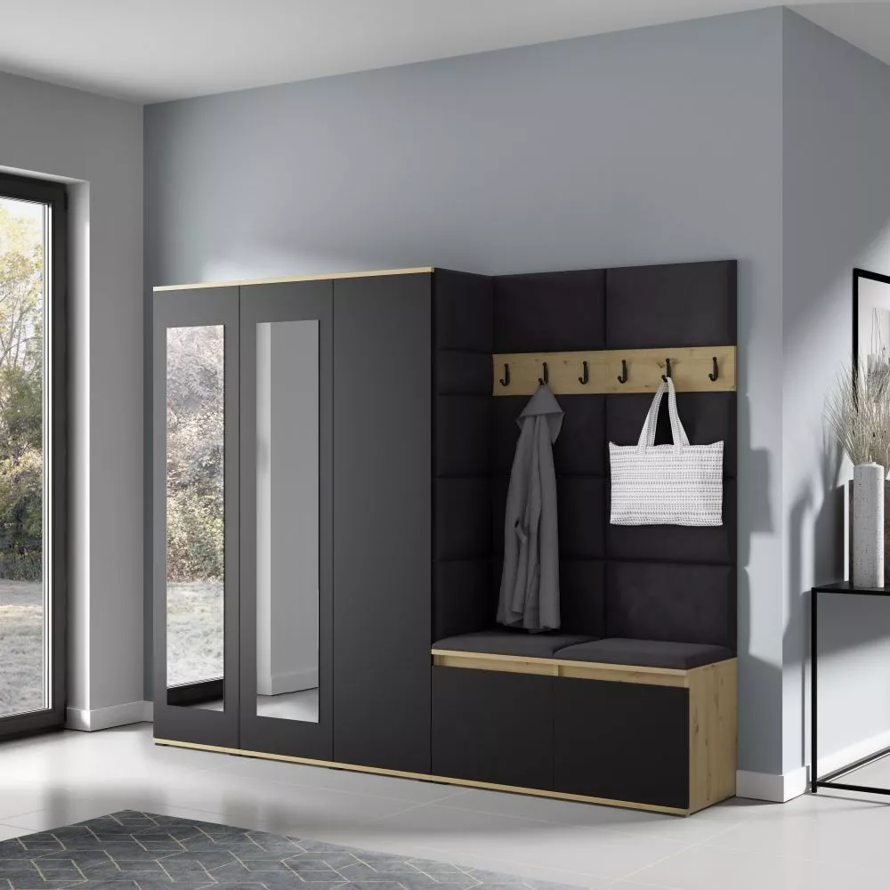 Apavu plaukts Emi 15 Trinity Korpusa krāsa: ozols artisan + melns, · 235 × 185 × 40 cm
