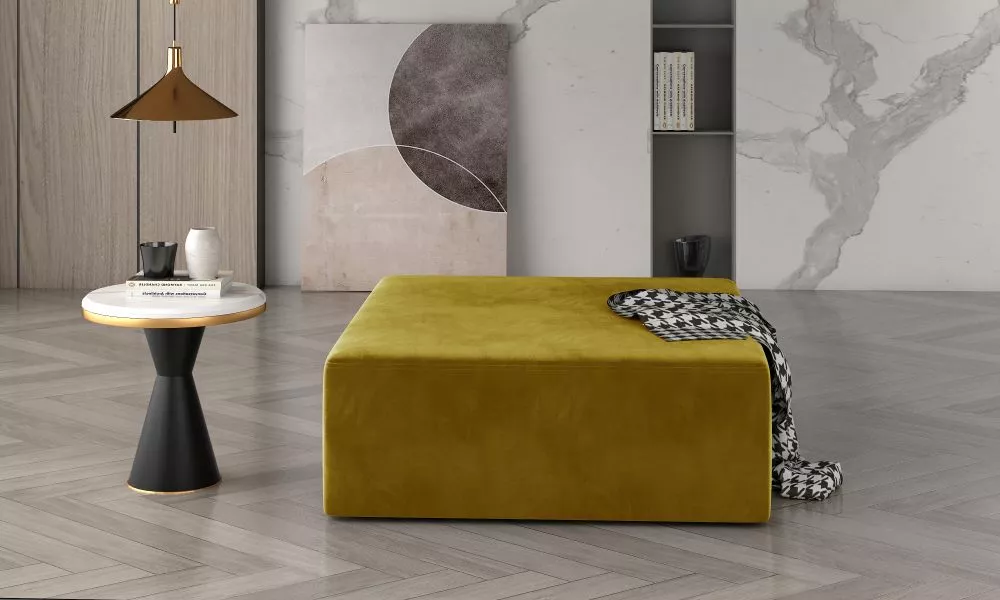 Pufs Kelim Standard Auduma numurs: Monolith 48, · Dzeltens · 83 × 42 × 83 cm