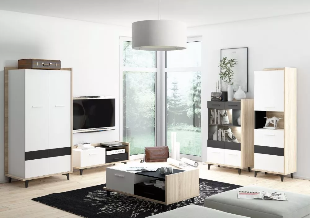 Sekcija Box Z5 Korpusa krāsa: ozols sonoma, Elementu krāsa: melns + balts,