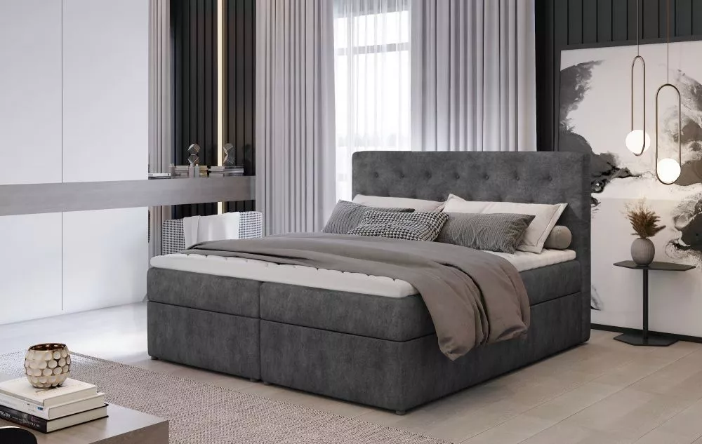Gulta Loree Boxspring standard Guļamvietas platums: 180 cm, Guļamvietas garums: 200 cm, · Tumši pelēks · 180 × 215 × 115