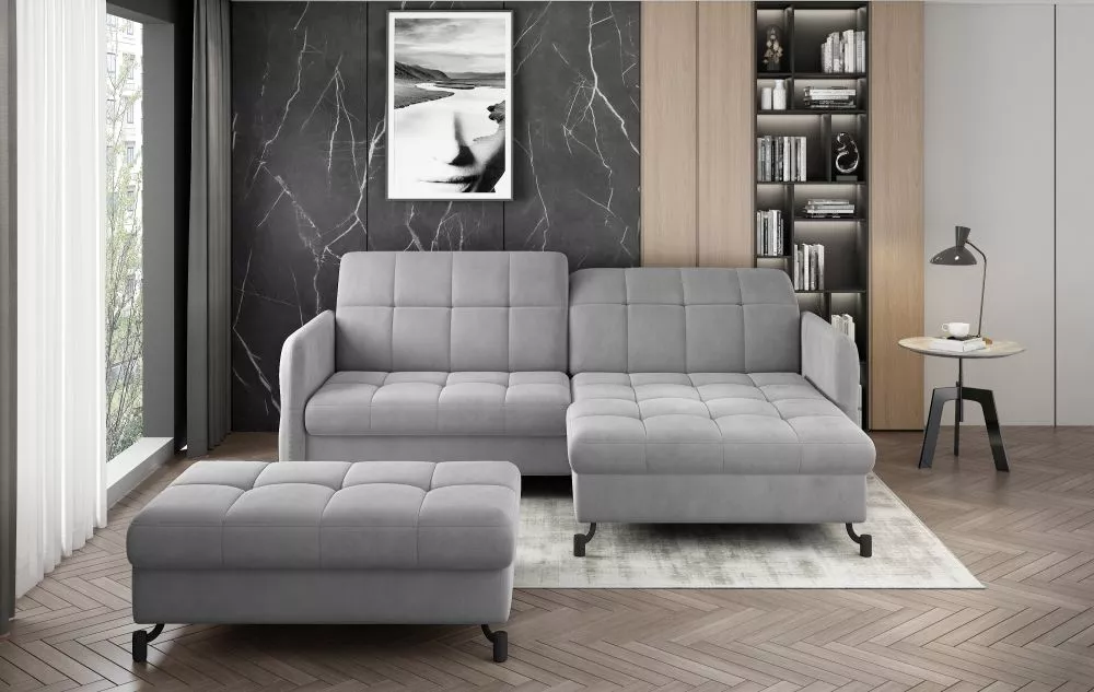Dīvāns Lorelle Premium standard ar pufu · Pelēks · 160 × 225 × 105 cm