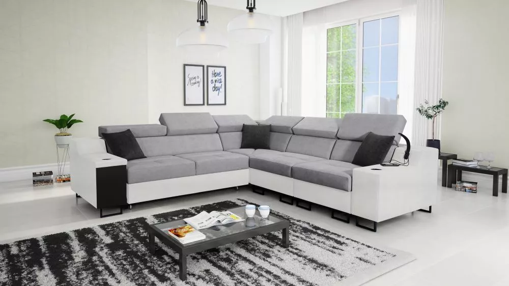 Dīvāns Alicante 3 Whisper Eco Standard · Pelēks + balts · 287 × 289 × 81 cm