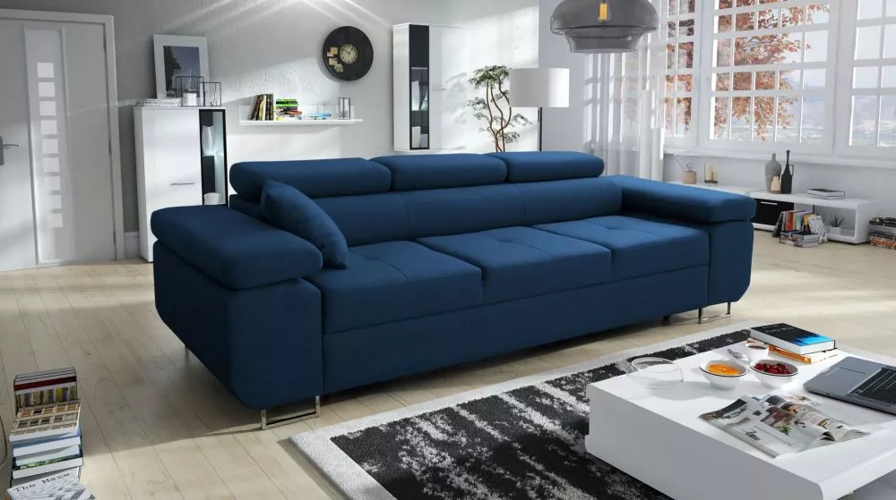 Dīvāns Annabelle 3S 2 Standard · Zils · 99 × 255 × 76 cm