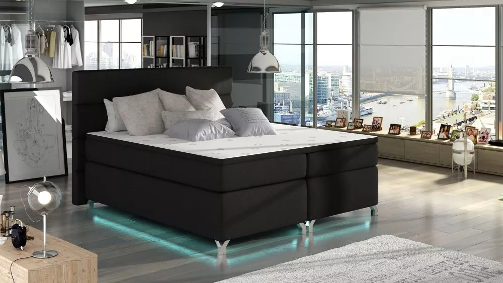 Gulta Amadeo Boxspring ar LED standard Guļamvietas platums: 180 cm, Guļamvietas garums: 200 cm, · Melns · 195 × 205 × 13